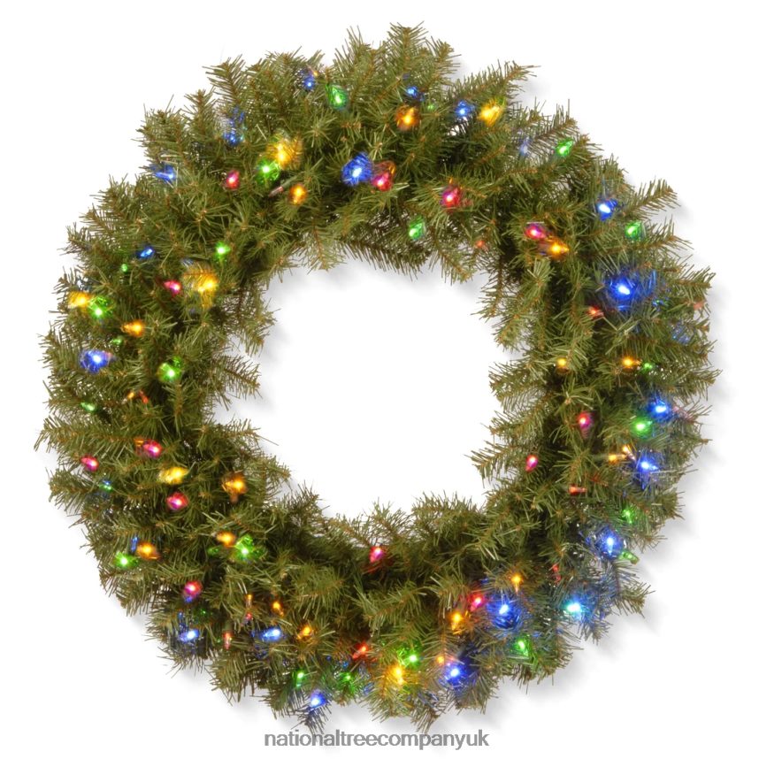 Greenery | National Tree Company Pre-Lit Artificial Christmas Wreath Green Norwood Fir Dual Color LED Lights Christmas Collection 30 Inches F2L4F233